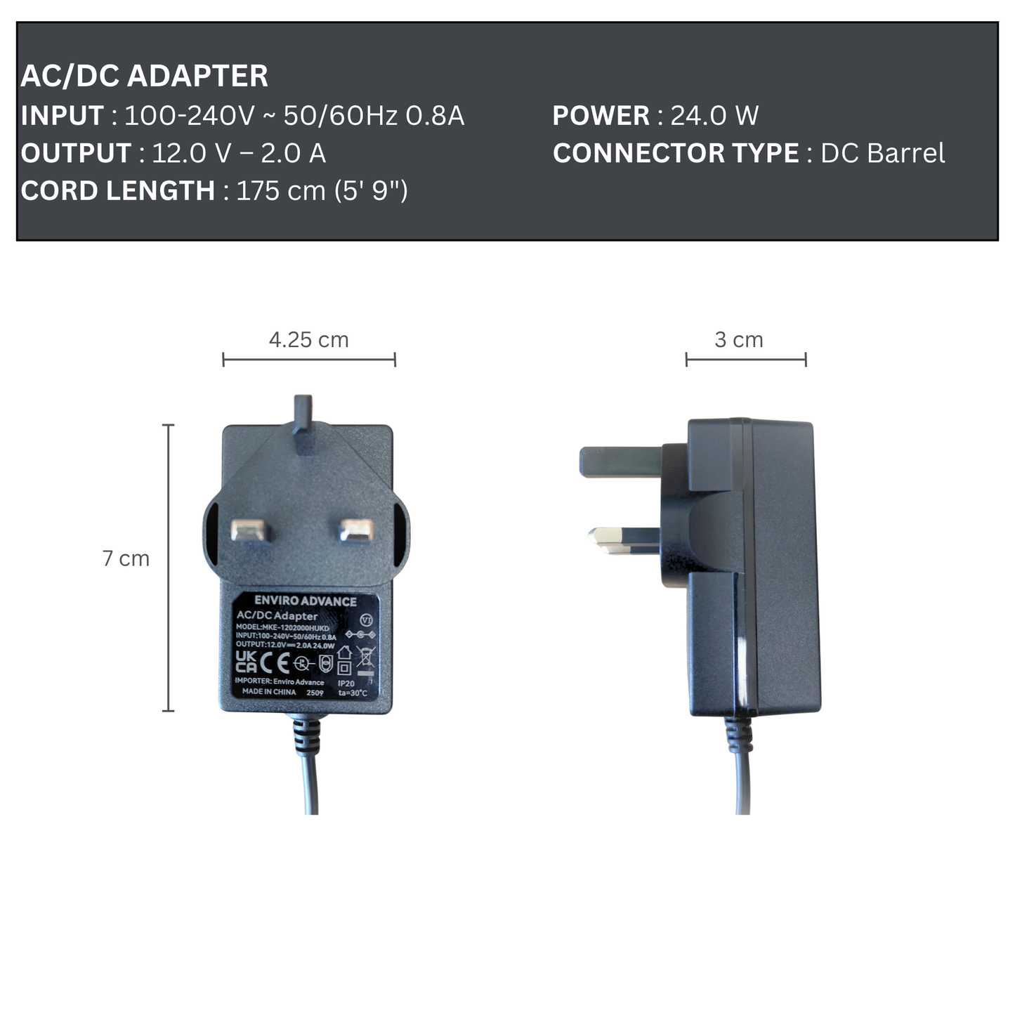 Enviro Advance 12.0 V AC/DC Adapter
