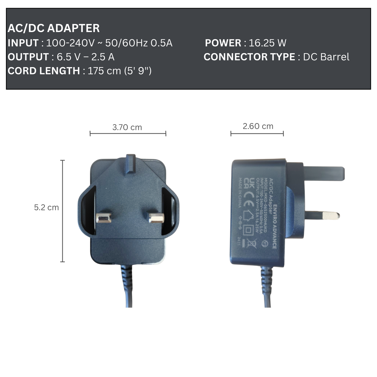 Enviro Advance 6.5 V AC/DC Adapter