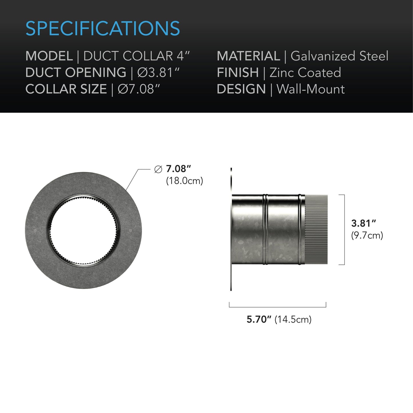 Ducting Collar, 4-Inch, Galvanized Steel