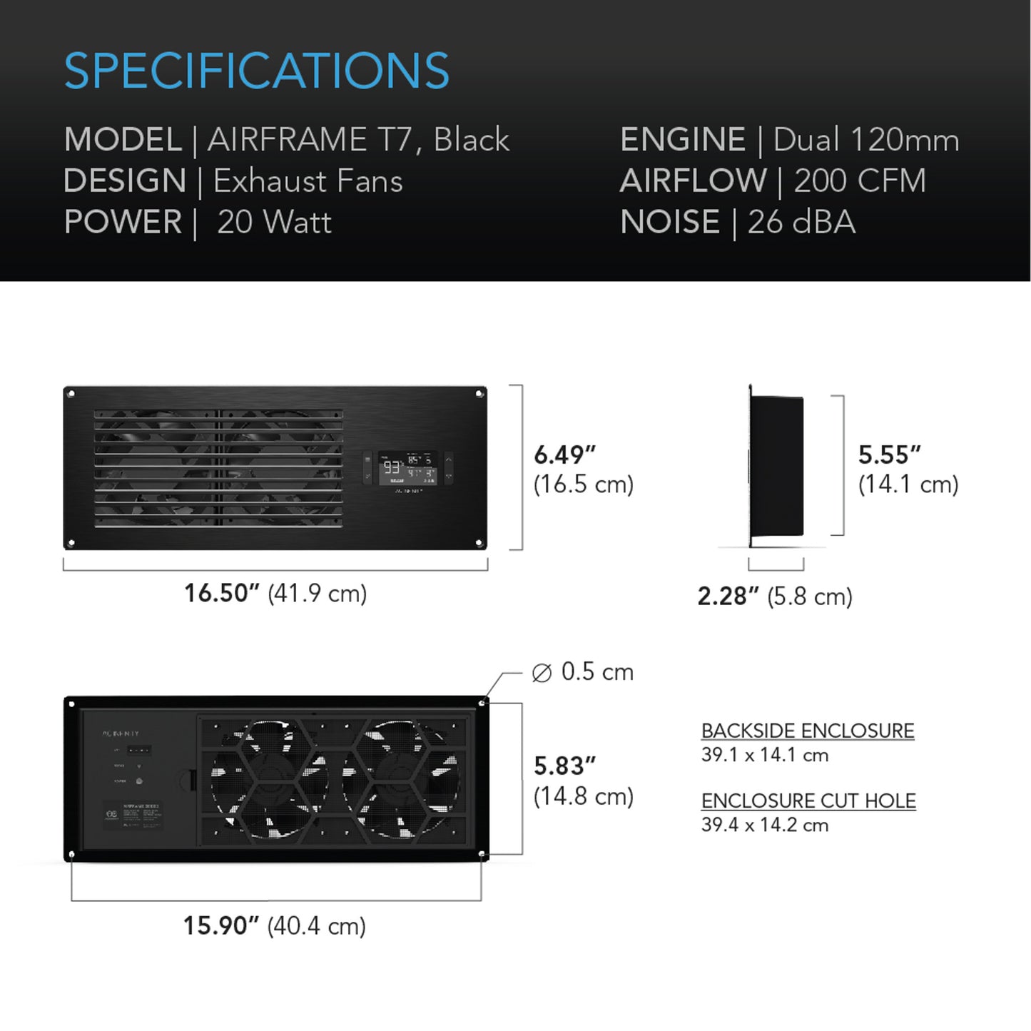 Airframe T7 Black, Av Equipment Closet And Room Fan System 17", Exhaust