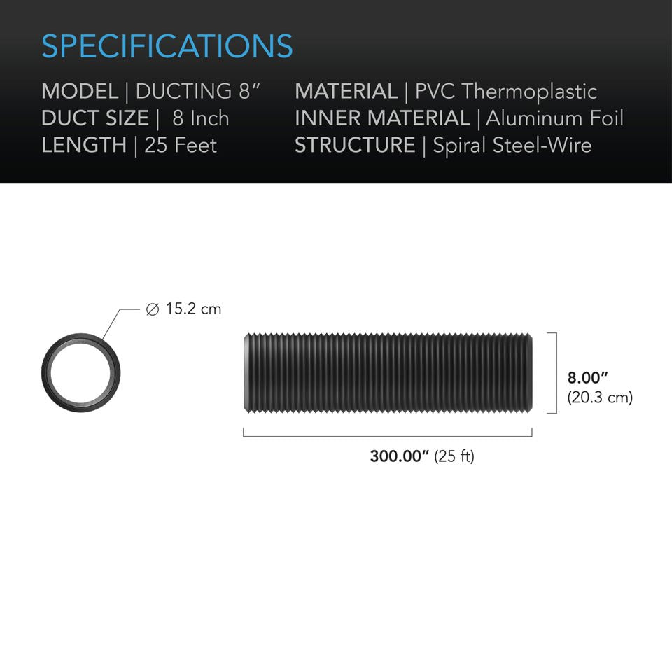 AC Infinity Flexible Four Layer Ducting, 25 Feet Long, 8 Inch