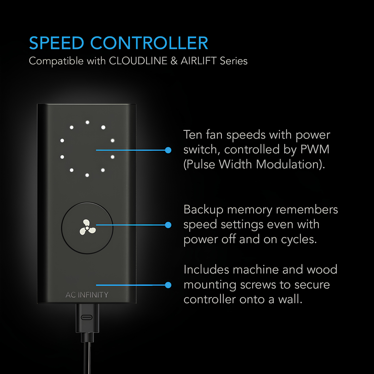 Airlift S12, Shutter Exhaust Ventilation Fan 12", Speed Controller