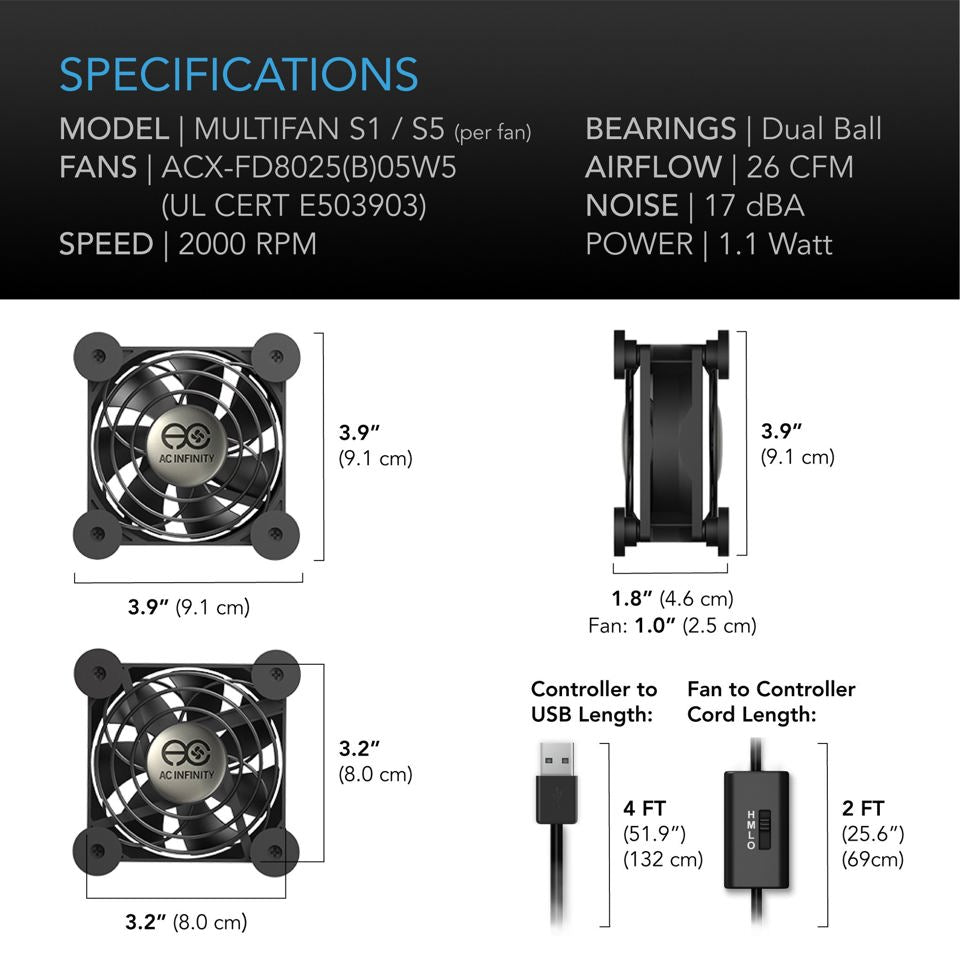 Multifan S5, Quiet USB Cooling Fan, Dual 80MM