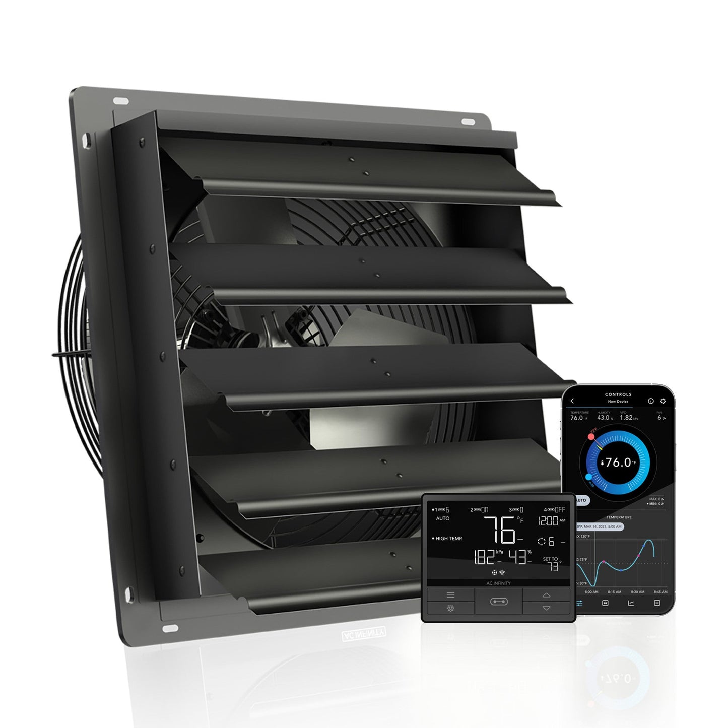 AIRLIFT T16, Shutter Exhaust Ventilation Fan 16", Temperature Humidity Controller