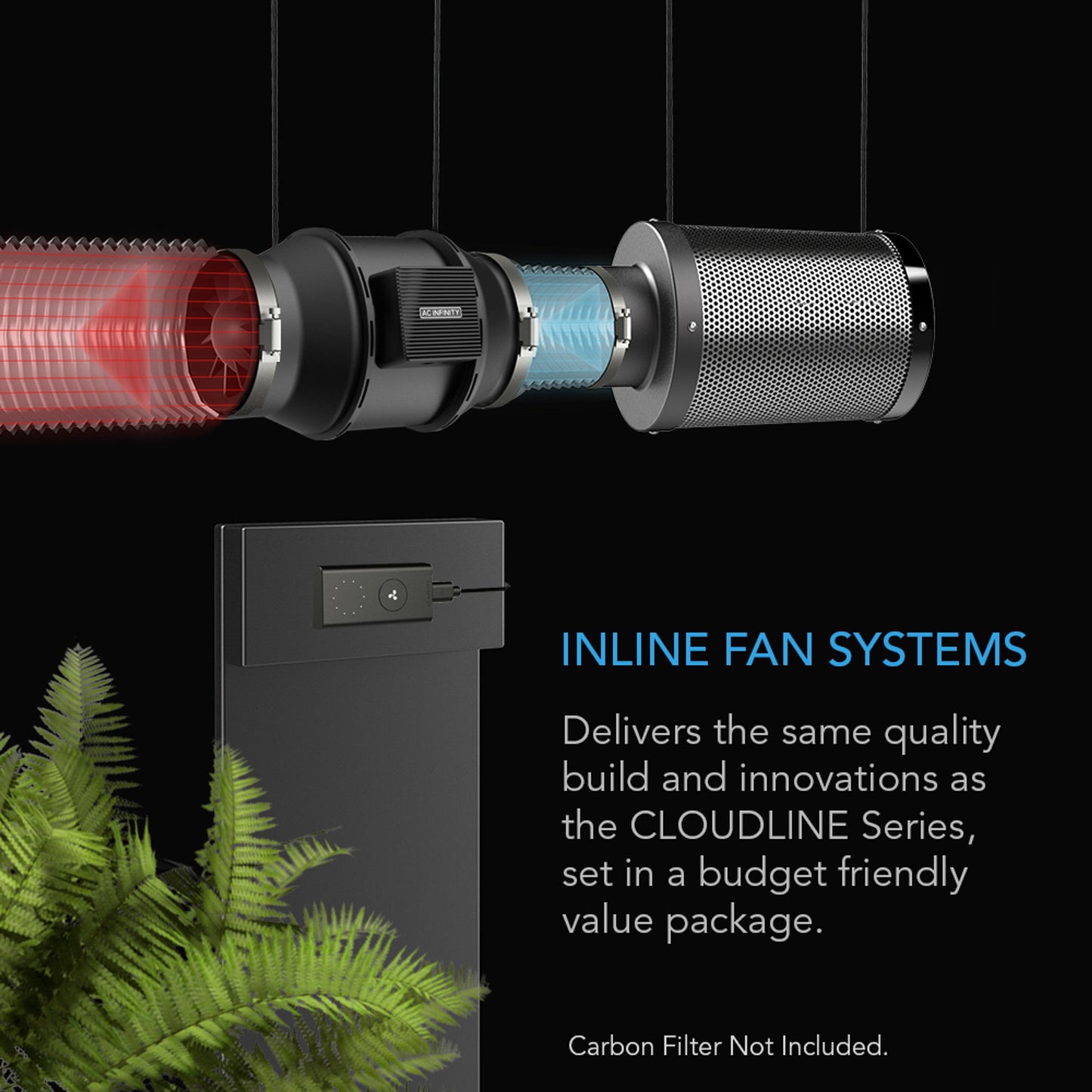 Cloudline Lite A8, Quiet Inline Fan With Speed Controller, 8-Inch