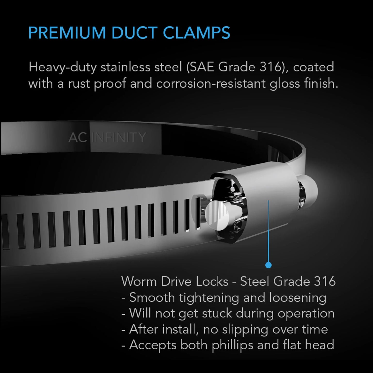 Stainless Steel Duct Clamps, 6-Inch, Two Pack
