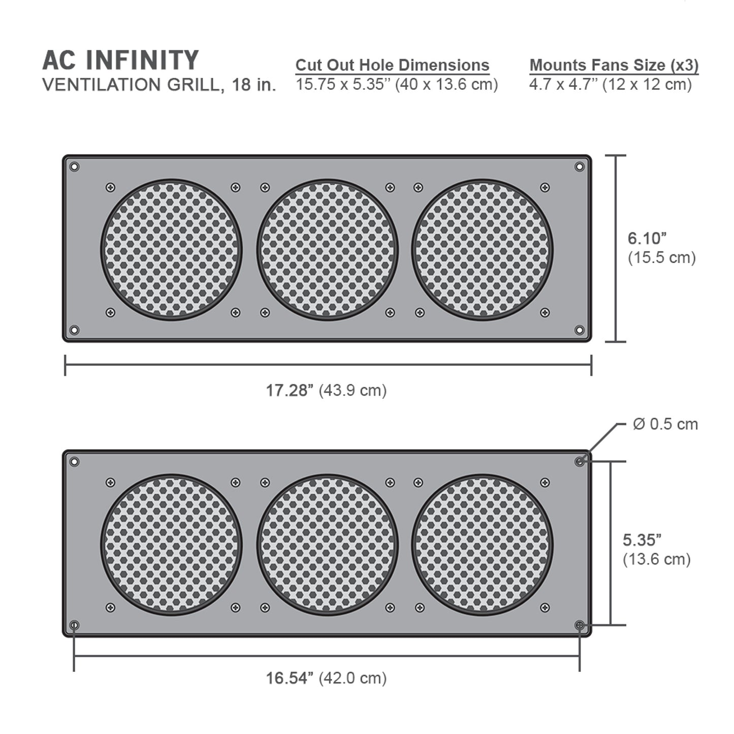 Cabinet Ventilation Grille Black, 18 Inch