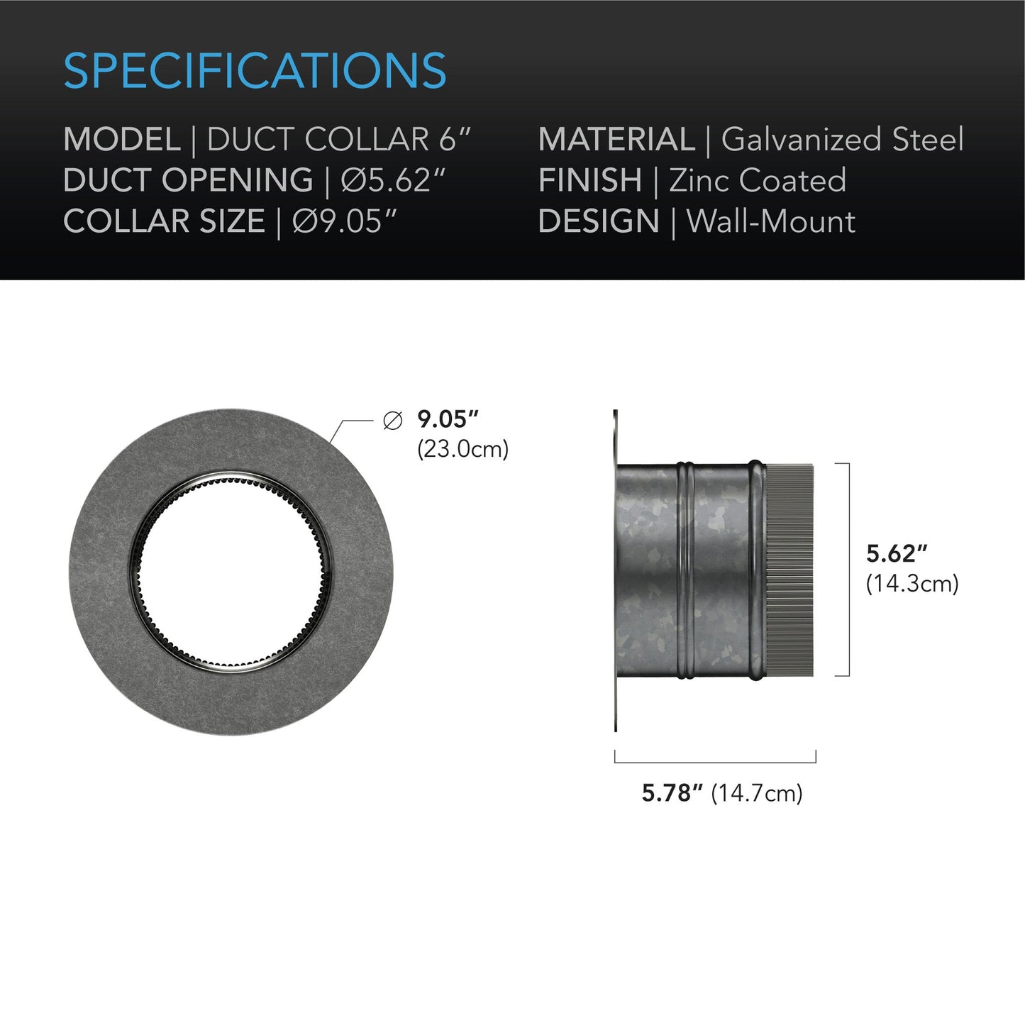 Ducting Collar, 6-Inch, Galvanized Steel