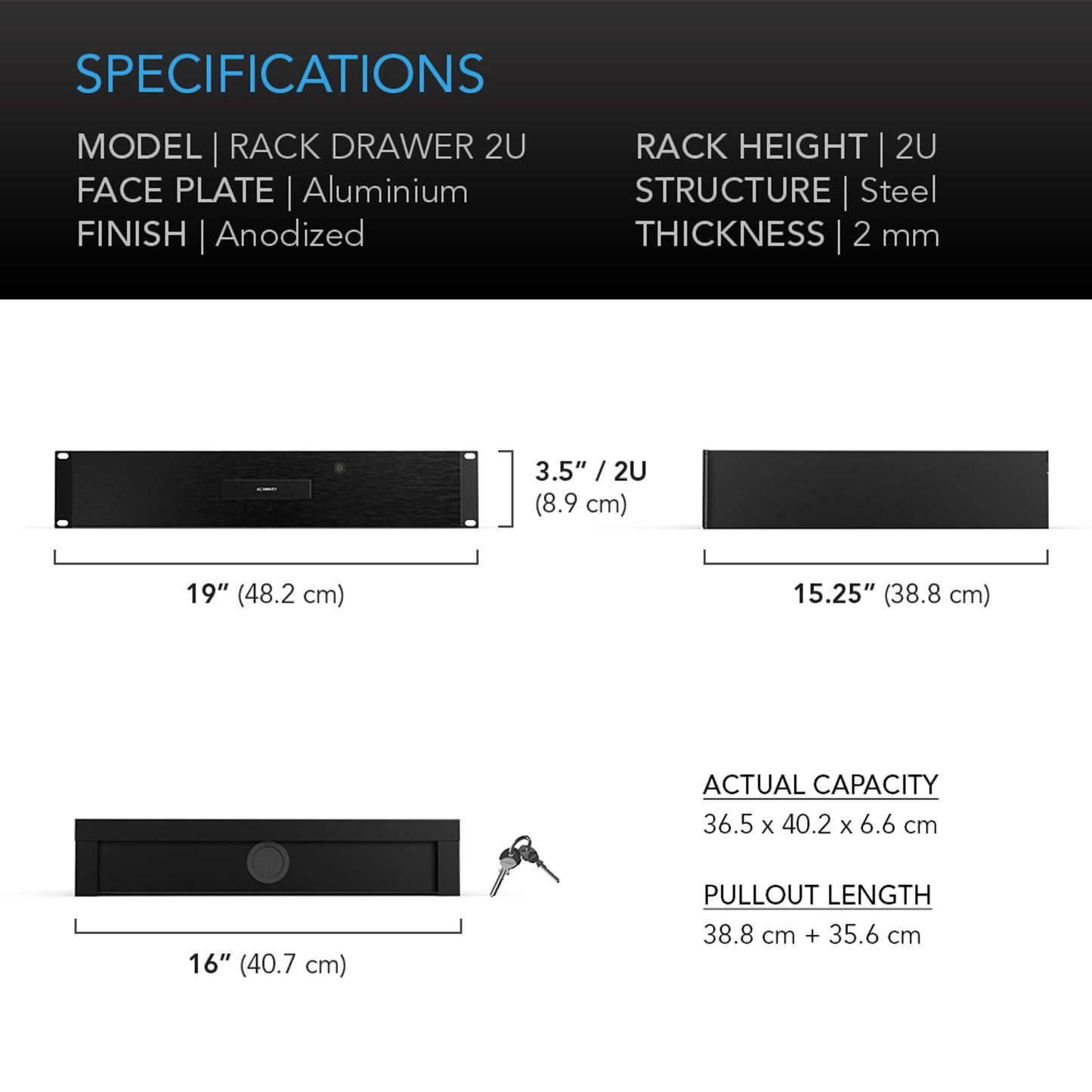Heavy-Duty Rack Drawer With Aluminum Faceplate, 2U