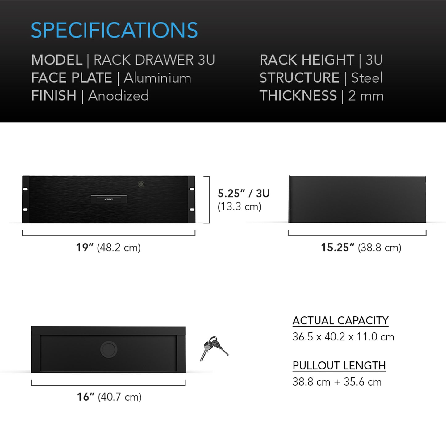 Heavy-Duty Rack Drawer With Aluminum Faceplate, 3U