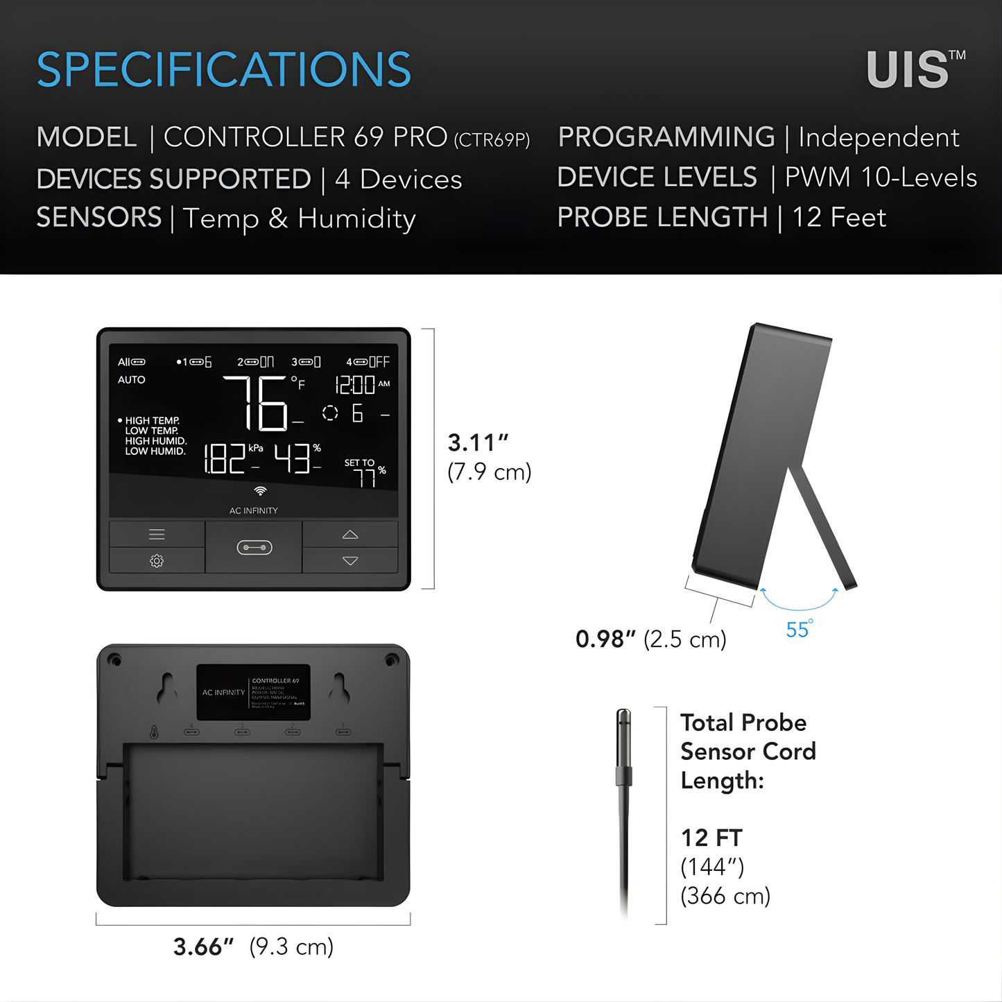 Controller 69 Pro, Independent Programs For Four Devices, Dynamic Vpd, Temperature, Humidity, Scheduling, Cycles, Levels Control, Data App, Bluetooth + Wifi
