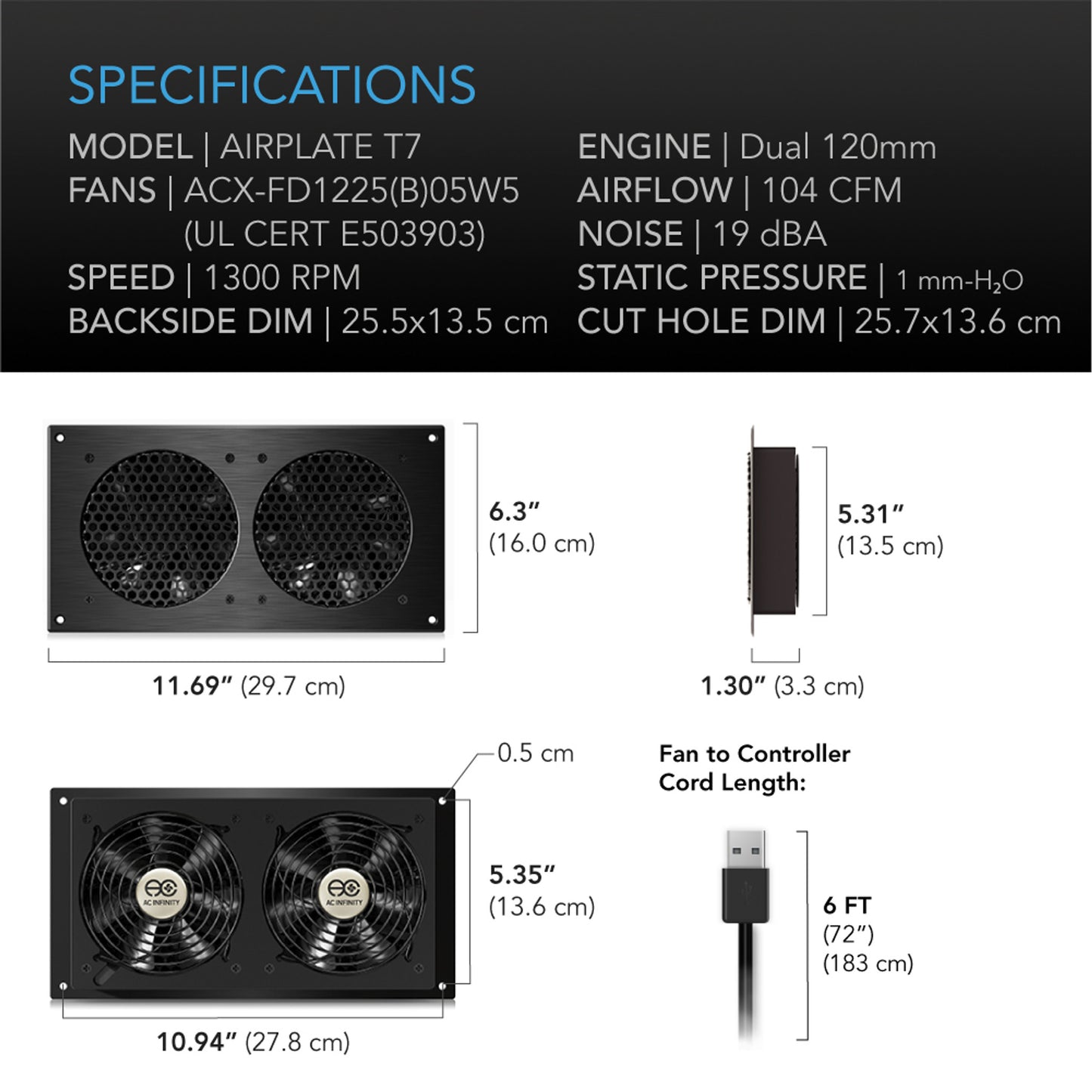 Airplate T7, Home Theater And Av Quiet Cabinet Cooling Fan System, 12 Inch