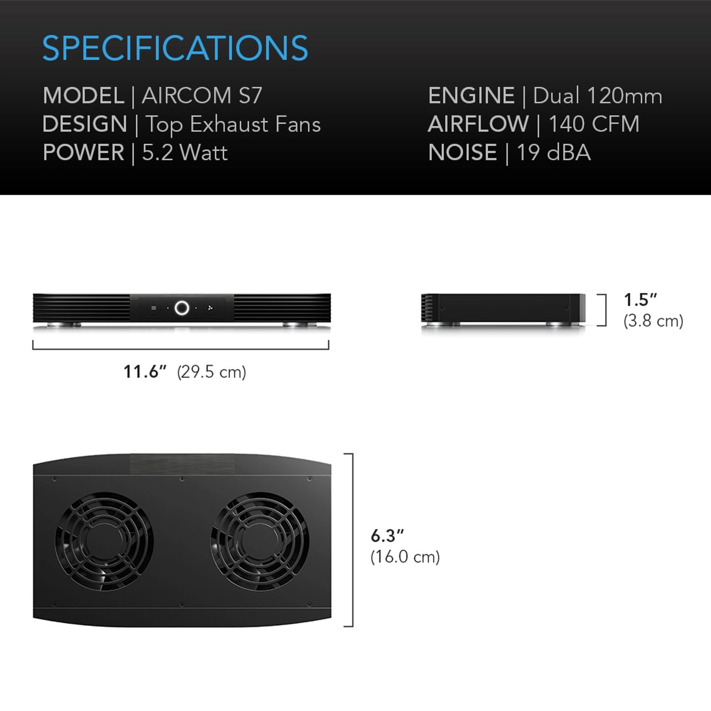Aircom S7, Receiver and AV Component Cooling Fan System, Top Exhaust 12"